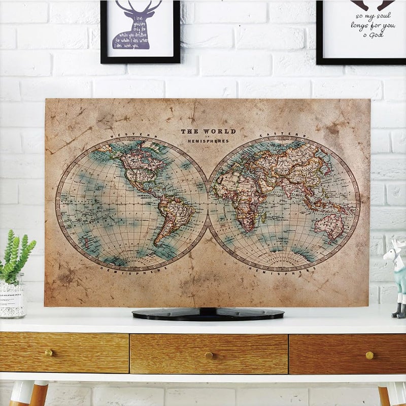 DYAGSIO Custom TV Dust Cover with Photo, Compatible with Modern 42" LCD LED, Design Your Own Personalized with Picture Logo Text TV Dust Cover Cloth Decoration Living Room, 1PC,Old World Map - Image 1